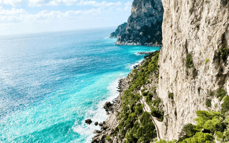 Capri, Italy Beautiful coastline view near the Gardens of Augustus, famous for its dramatic cliffs